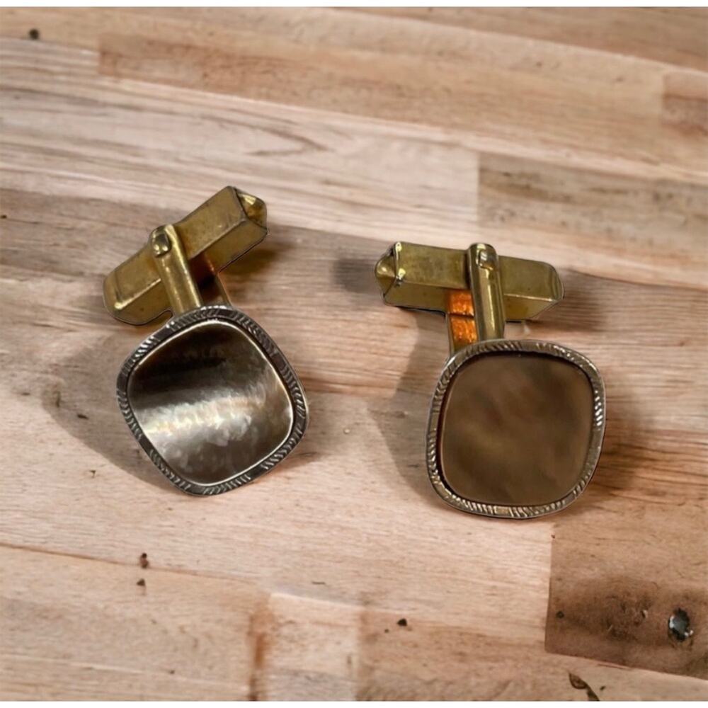 Vintage‎ SWANK Cufflinks Mens Gold Plated Abalone Studs 50s Grandpa Luxury